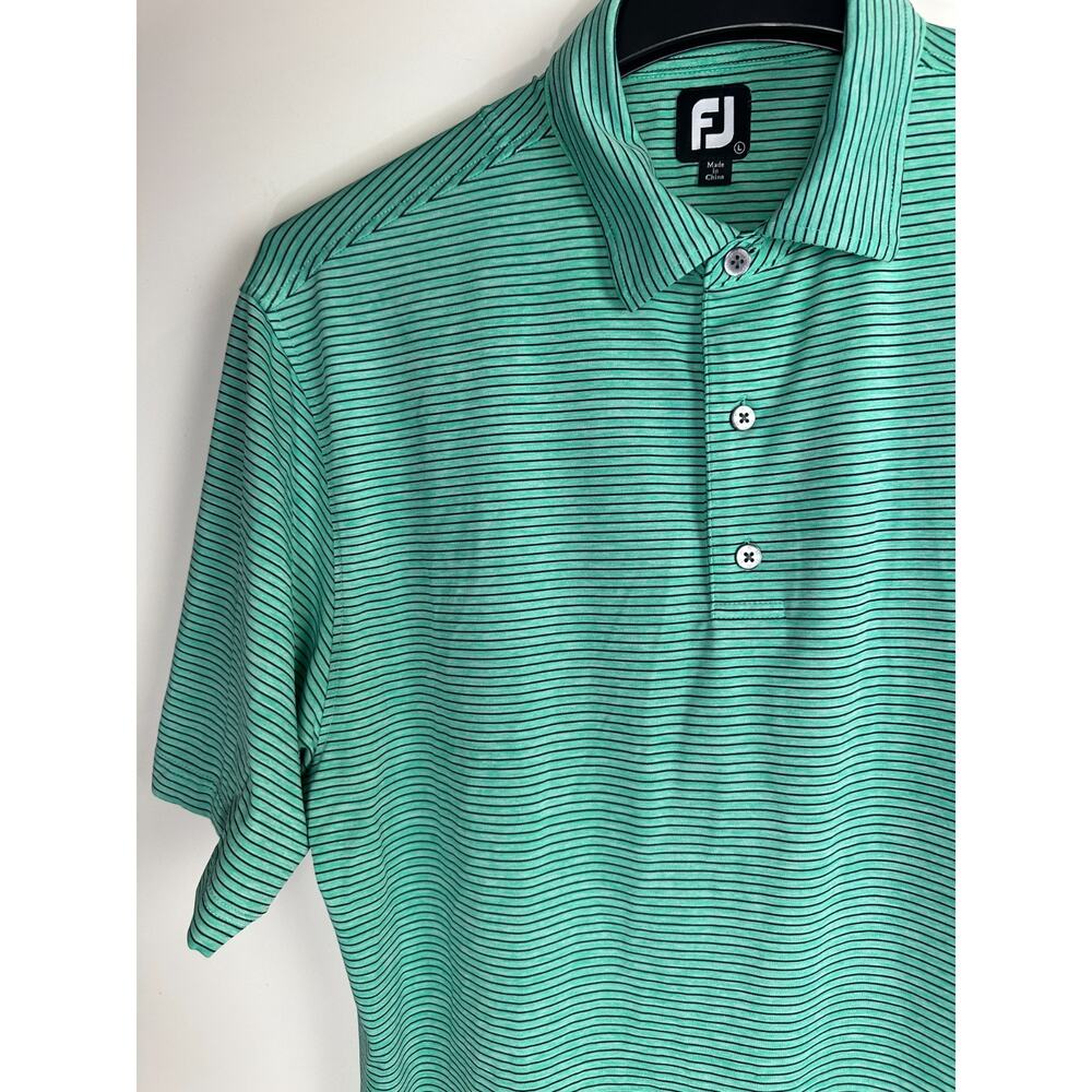 ✨2/$20 FOOTJOY FJ Golf Polo Shirt Striped Green Short Sleeve Athletic Mens Large - Picture 4 of 8